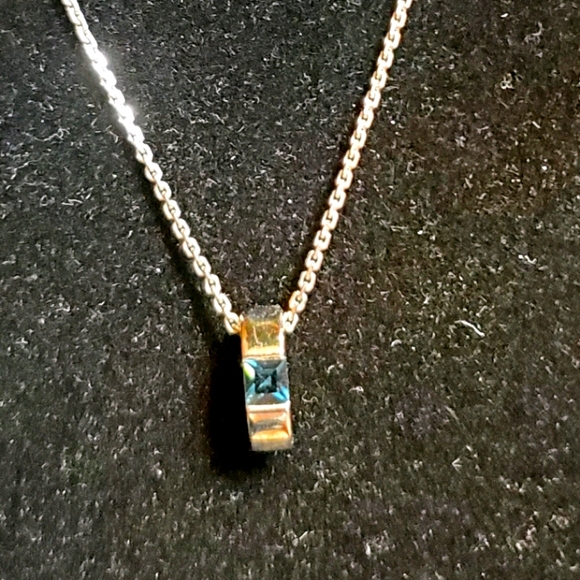 GENUINE SWAROVSKI SIGNED .925 AQUAMARINE crystal Pemdant Necklace - Picture 2 of 9